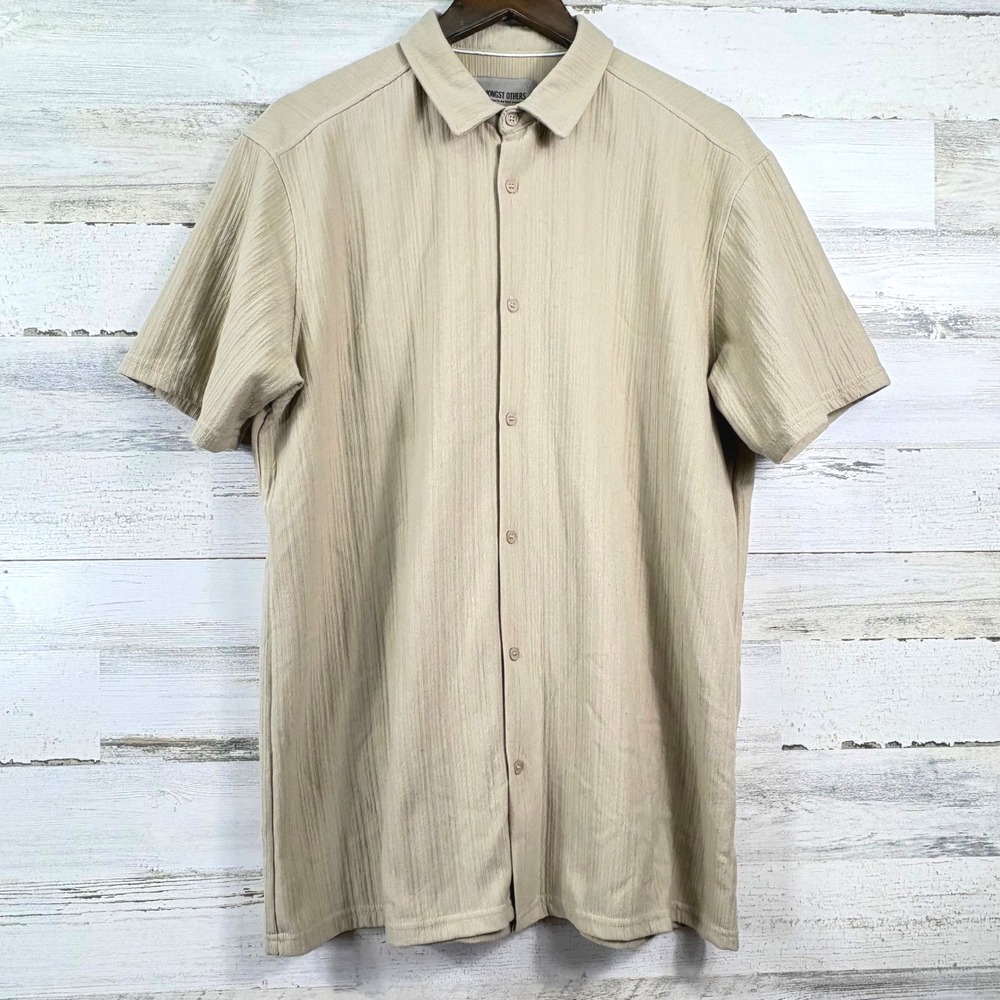 Amongst Others Button Down Shirt Mens XL Beige Short Sleeve Textured Normcore‎